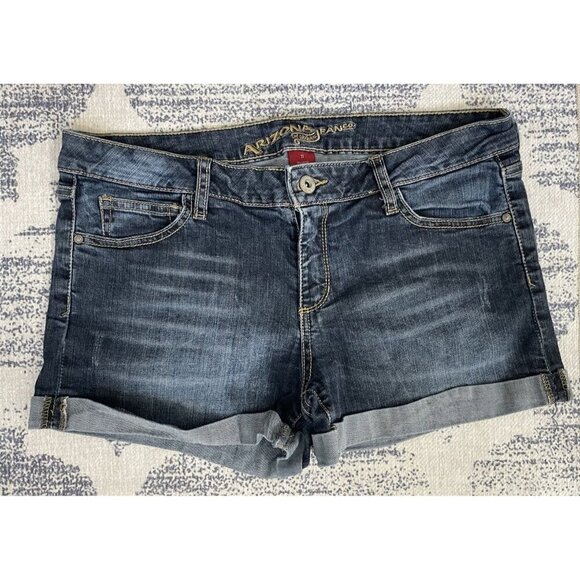 Arizona Jean Co Low Rise Denim Shorts Juniors 11 Dark Wash Cuffed Stretch - Picture 1 of 4